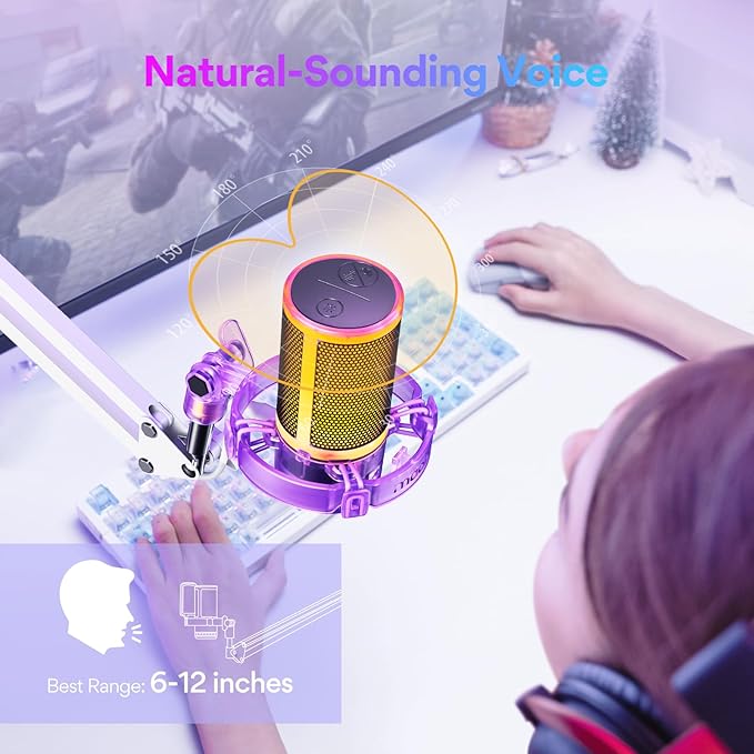 MAONO USB Gaming Microphone with Noise Cancellation, RGB Condenser Microphone for Streaming, Podcasts, Twitch, YouTube, Discord, PC, Computer, Mac, PS4, PS5, DGM20S Purple
