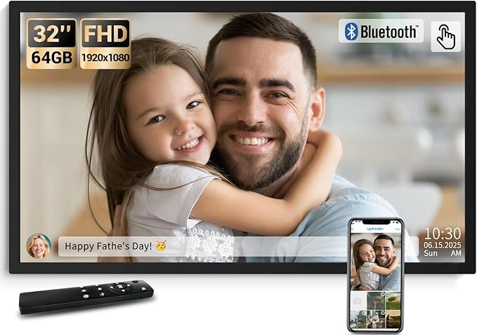 BSIMB 32 Inch Large Digital Picture Frame, Touchscreen 64GB 1920x1080 FHD WiFi Photo Frame Electronic Display Wall Mount Include, Share Pictures/Videos via App/USB/SD, Easy Setup, Gifts for Mom, Black