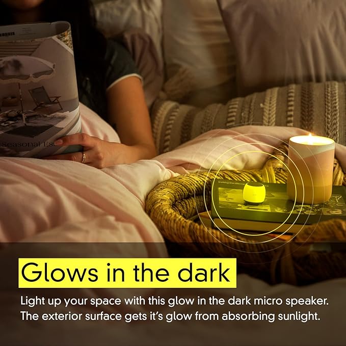 Fashionit U Micro - Small Bluetooth Speaker | Coin-Sized Speakers Bluetooth Wireless with Built-in Mic & Remote Shutter | Portable Rich Sound for Travel, Shower, Beach | Glow Yellow