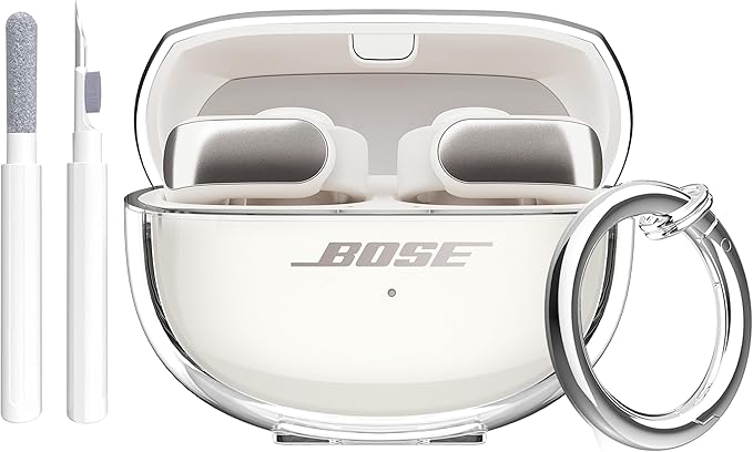 for Bose Ultra Open Earbuds Case Clear 2024,Full Protective Shockproof Soft Transparent TPU Cover for Bose Open Ear Wireless Earbud Headphone Accessories with Carabiner and Cleaning Pen-Clear