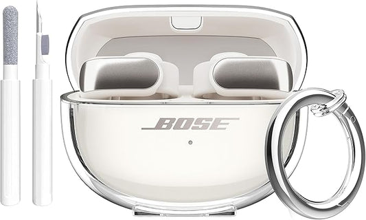 for Bose Ultra Open Earbuds Case Clear 2024,Full Protective Shockproof Soft Transparent TPU Cover for Bose Open Ear Wireless Earbud Headphone Accessories with Carabiner and Cleaning Pen-Clear