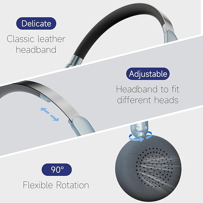 Sirius Wireless Retro Headphones, Bluetooth 5.4, 70H Playtime, ANC/ENC Active Noise Cancelling Reduction On-Ear with Microphone, Throwback 80's/ 90's Design-Blue