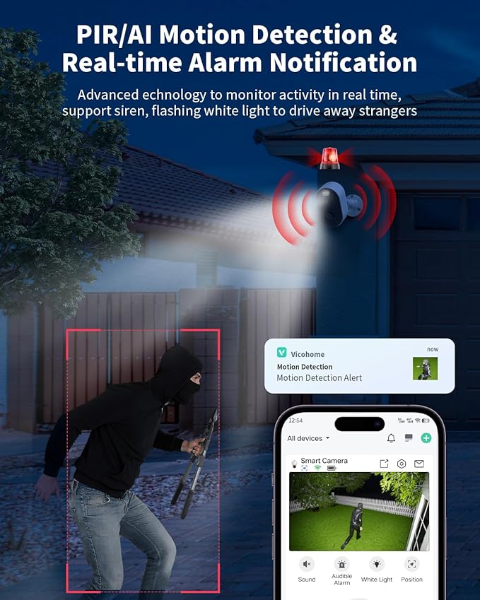 Security Cameras Wireless Outdoor, Battery Powered 2k Color Night Vision, AI Motion Detection Spotlight Siren, IP66 Weatherproof, 2-Way Talk, SD/Cloud Storage, 2.4Ghz WiFi Cameras for Home Security