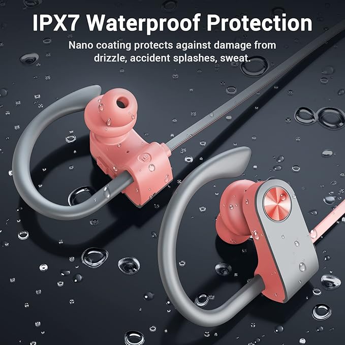 Bluetooth Headphones, Bluetooth 5.3 IPX7 Waterproof Wireless Sports Earbuds for Workout Gym, 16 Hrs Playtime Running Headphones with Noise Cancelling Mic, HiFi Bass Stereo in-Ear Earphones