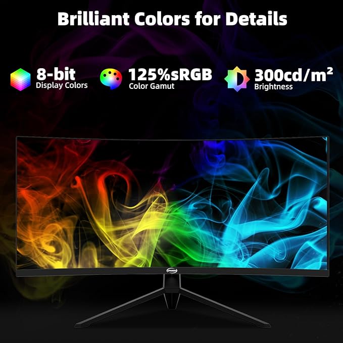 34 Inch Curved Gaming Monitor 4K, (3440x1440) 165Hz Ultrawide Computer Monitor, HDR, 1500R, 125% sRGB, DCI-P3 92%, HDMI/DP and Built-in Speaker Support Wall- Black