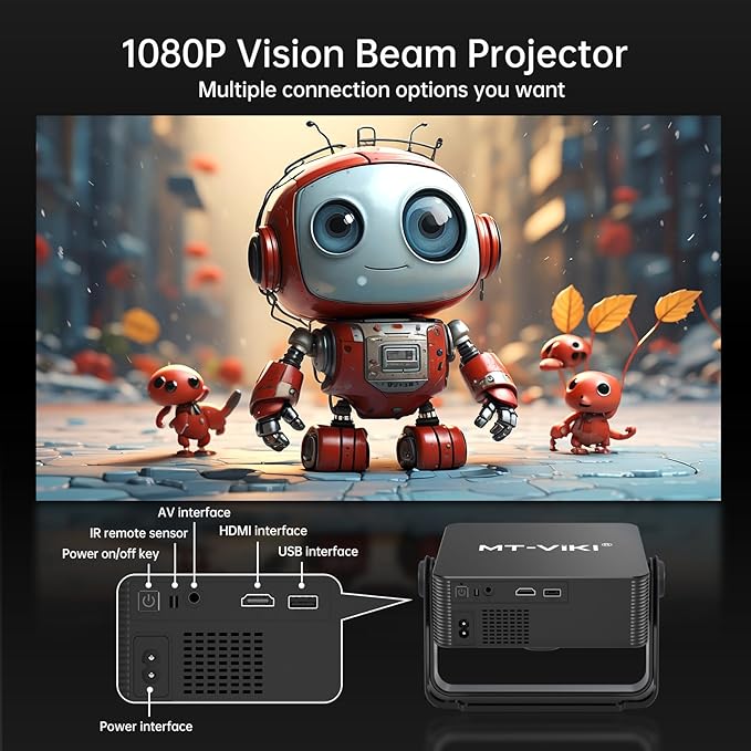 [Netflix Officially & Native 1080P] MT-VIKI Mini Projector with WiFi and Bluetooth, Native 1080P Portable Outdoor Movie Projector, Electric Focus, Auto Keystone