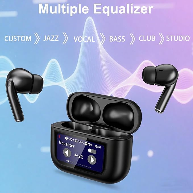 Wireless Earbuds, Earphones Wireless Bluetooth 5.4 In Ear Headphones, 40H Hifi Sound ANC Noise Canceling Earbuds, Touch Screen Ear Buds Multifunctional Headsets for Android/IOS Work Gym Sports (Black)