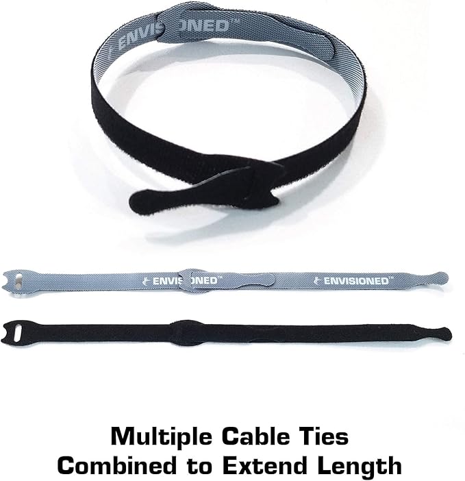 Reusable Cable Ties 1/2" x 8" for Cable Management and Organizing Cords - 60 Pack (Black)