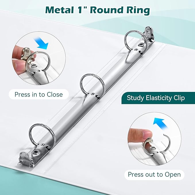 3 Ring Binder 1 Inch 12 Pack, 1" Clear View with Round Rings, PVC-Free,Holds for 200 Sheets 8.5“ x 11" US Letter Size Paper, Durable White Binders Perfect for Office,School and Home