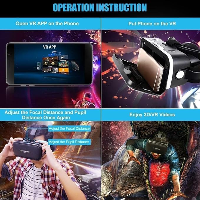 VR Headset with Controller for iPhone & Android – 3D Virtual Reality Glasses for 4.7″–6.5″ Phones, Adjustable Goggles for Movies, Games, Gift-Ready (Anti-Blue with Controller)