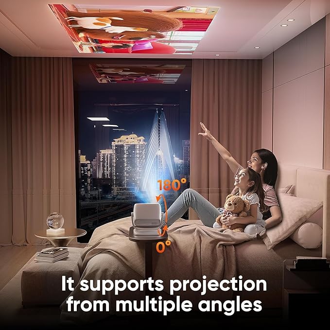 [Built-in Apps&Auto Focus] Portable Projector 1080P Smart Mini Projector Support 4K 180° Stand Auto Keystone with WiFi 6 Bluetooth Fabric Panel Movie Projector Compatible with TV Stick/Xbox/Laptop