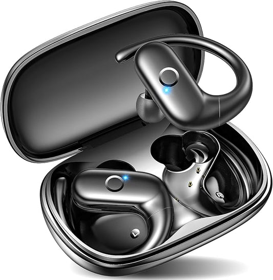 kurdene Wireless Earbuds Bluetooth Headphones Sport,Over Ear Buds with Deep Bass Sound,60Hrs Playtime Earphones Redesigned Comfort Fit with Earhooks for Running,Meeting,Workout-Black