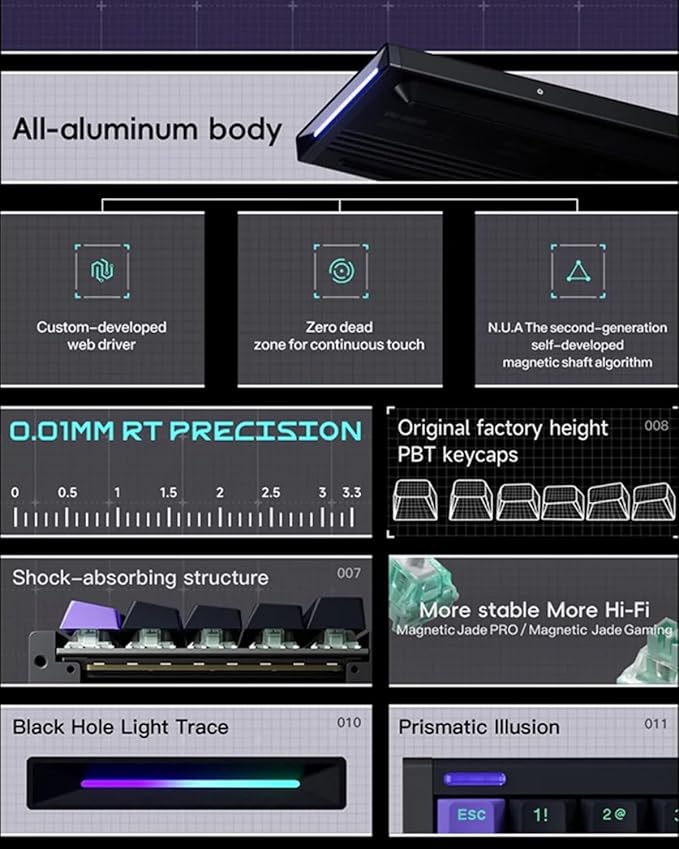 NuPhyX BH65 All-Aluminum Magnetic Switch Hot Swappable Gaming Keyboard,65% 68keys Adjustable Actuation Rapid Trigger Wired Custom Hall Effect Keyboard,PBT keycaps,8K Hz Polling Rate