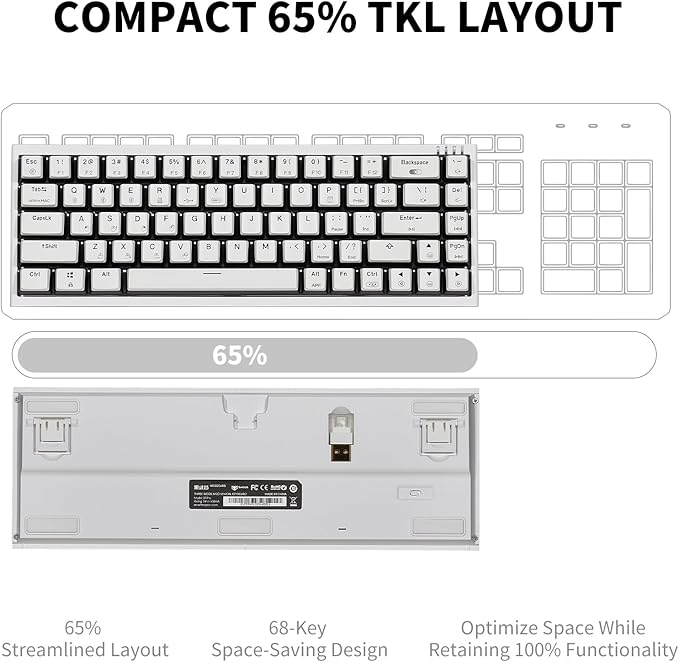 Hexgears X1 Pro Wireless Mechanica Keyboard, Hot-swappable Tactile Switch Gaming Keyboard Bluetooth/2.4G/USB-C Mini Compact with Wrist Rest - White