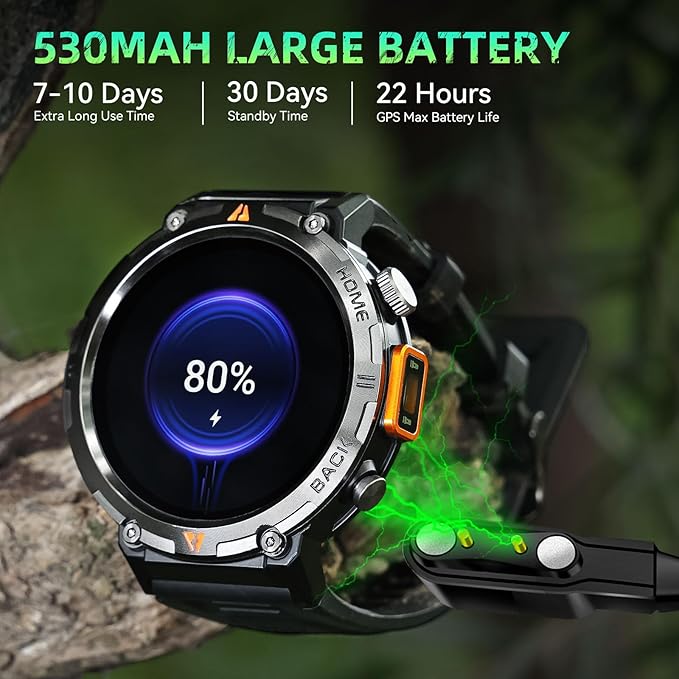 Military Smart Watches for Men Built-in GPS 3ATM Waterproof with Call/LED Flashlight, 1.45" Rugged Tactical Smartwatch with Compass, Fitness Tracker with HR/SPO2/Sleep Monitor for iPhone Android