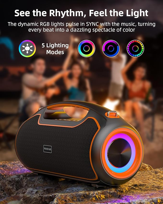 Portable Bluetooth Speakers Wireless, 200W Peak Loud Sound and Deep Bass for Party, IP65 Waterproof Outdoor Speaker w/ 2*Subwoofer/Tweeter/DSP/Bass Boost/Fast Charging/TWS/TF/USB/AUX, 24H Playtime