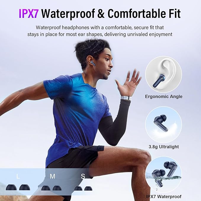 Wireless Earbuds, Bluetooth 5.4 Ear Buds with Multifunctional Touch Screen, 48H Bass Stereo Headphones with ANC/ENC Noise Cancelling/Transparency Mode, IPX7 Earphones with 5 EQ Modes, Dark Blue