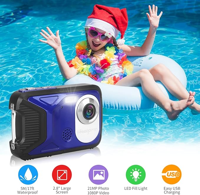 Waterproof Digital Camera,17 FT Underwater Camera 2.8" LCD HD1080P 30MP Kids Video Camcorder with 32G Card and Rechargeable Battery,Point and Shoot Camera for Kids Teenagers Students Gifts Blue