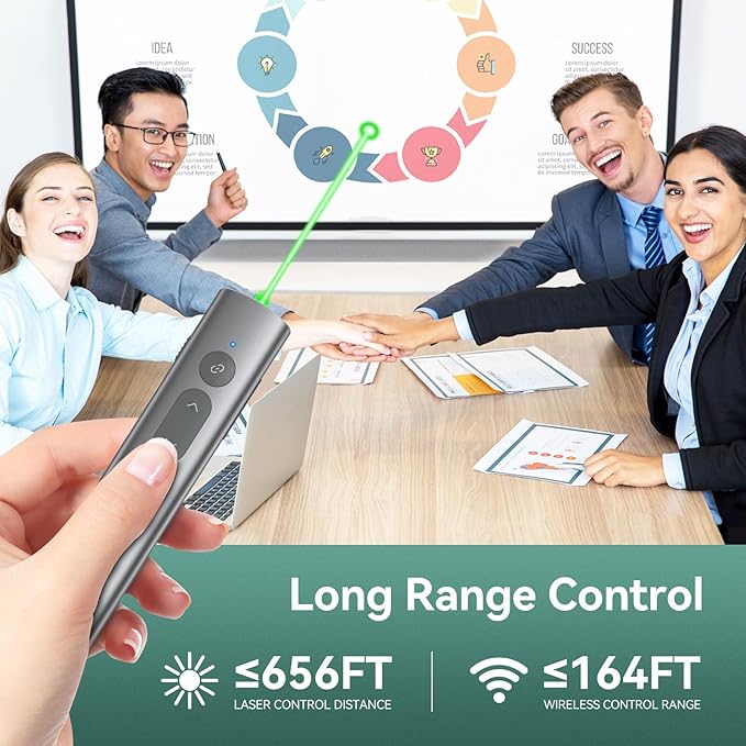 Wireless Presentation Clicker PowerPoint Remote: USB C A Presenter PPT Power Point Google Slide Advancer with Green Laser Pointer Smart Board Clicker for Computer Laptop Mac Projector Office Classroom