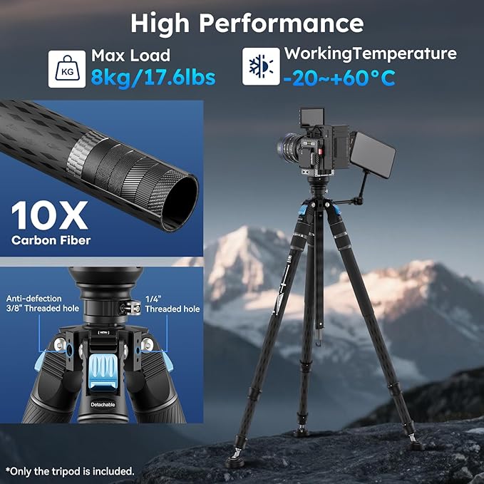 SIRUI SVS60 Carbon Fiber Travel Tripod, 64.6" Compact Camera Tripod, Rapid One-Step Height Adjustment, Modular Design Convertible to Monopod, Max Load 8kg/17.6lbs