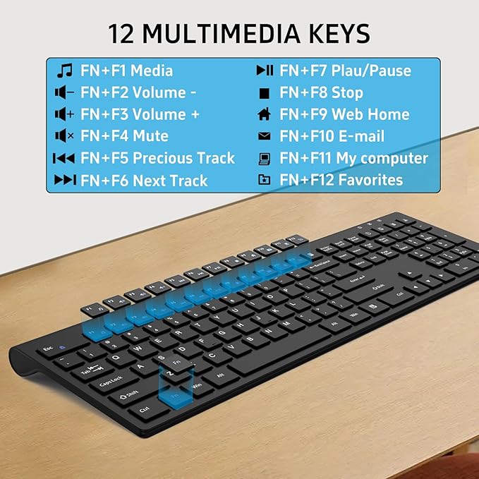 Wireless Mouse and Keyboard Combo, Full-Size Computer Keyboard with Calculator Button, 2400 Dpi Ergonomic Mouse, Ultra-Thin Cordless USB Keyboard and Mouse Set for Laptop Windows Mac - Black