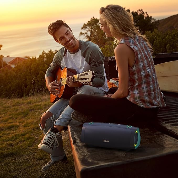 DOSS Extreme Boom Pro D100 Bluetooth Speaker with 140W Peak, 70W Bold Sound, Extra Bass, 24H Playtime, Beat-Sync Lights, Built-in Power Bank, IPX6 Waterproof, Portable Strap for Hiking, Camping-Orange