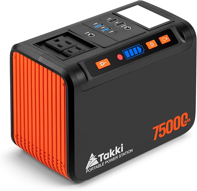 Takki Portable Power Station 277Wh, Camping Backup Lithium Battery, 110V/250W Pure Sine Wave AC Outlet, Solar Generator for CPAP Home Use Backup Emergency Camping
