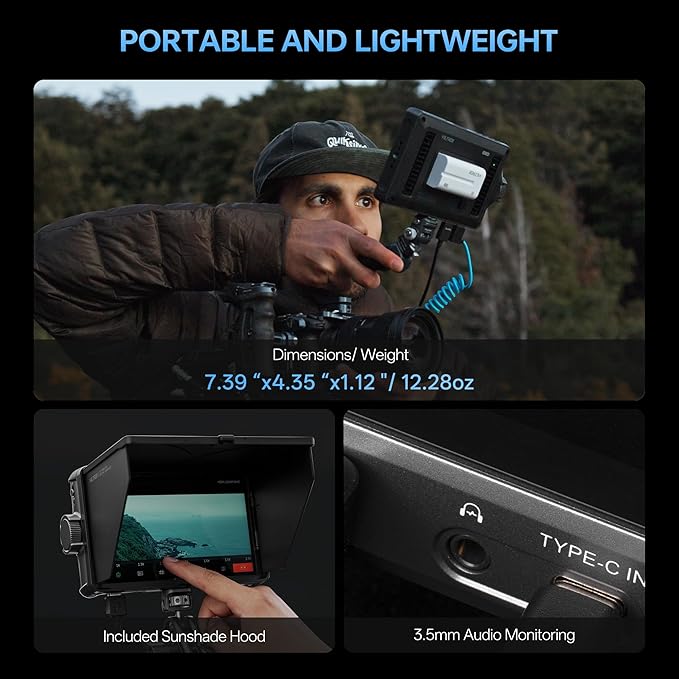 VILTROX DC-A1 2800 Nit Camera Monitor, 7 inch HD 1920x1080 IPS Touch Screen Camera Field Monitor with 4K HDMI 2.0 in/Out, 3D LUT, Focus Peaking, Video Assist, HDR Full Waveform, F550 Battery