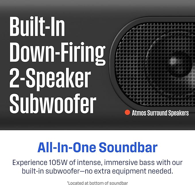 Westinghouse 3.1.2 Channel All-in-One Soundbar with Dolby Atmos and Digital Plus, Built-in Low Frequency Driver and Height Speakers, 210W Surround Sound, eArc, HDMI, Bluetooth, Roku TV Ready