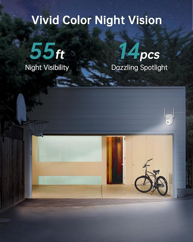 ZUMIMALL 5MP Outdoor Camera Wireless 2-Pack - 24/7 Recording Wired Power, Support 5GHz WiFi | Motion & Noise Detection, 360° PTZ Auto Tracking, Color Night Vision | IP66, Alexa Google Compatible