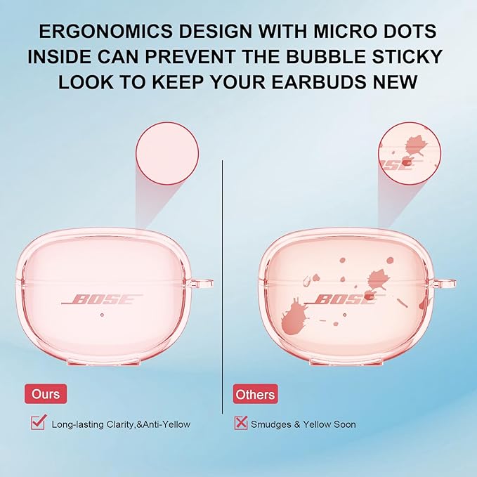 for Bose Ultra Open Earbuds Case Clear 2024,Full Protective Shockproof Soft Transparent TPU Cover for Bose Open Ear Wireless Earbud Headphone Accessories with Carabiner and Cleaning Pen-Pink