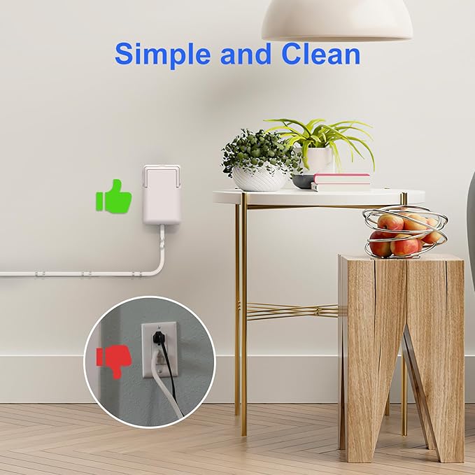 Ultra-Thin Flat Plug & Outlet Concealer, 3ft Slim Extension Cord, Space Saving Power Strip for Tight Spaces, 15A/1625W, Hide Bulky Messy Cords (White)