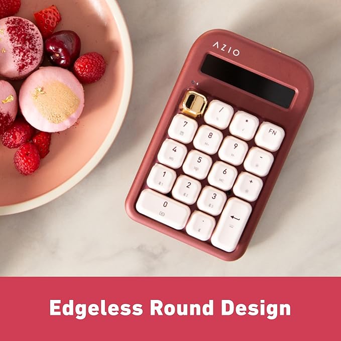 AZIO IZO Wireless Mechanical Calculator & Number Pad (Red/Gold) - Bluetooth 5.0 & USB, Gateron-Blue Mechanical Switch, 9 Backlight Modes, Rechargeable, PC & Mac Compatible, Baroque Rose (IN106)