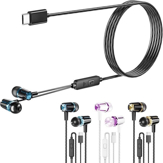 Rayleigh USB C Headphones with Microphone 3 Pack, Wired Earbuds with Heavy Bass, Type C Earphones with Noise Isolating, Compatible with iPad, Android Phones, Fits Most Type C Devices
