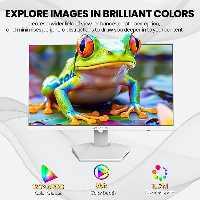 CRUA 27" 4K White Monitor, UHD(3840x2160P) IPS Panel, 60Hz Computer Monitor, Supports AMD Freesync, USB Type-C, 120% sRGB, Built-in Speakers, Wall Mountable, for Work, Streaming, and Home Office