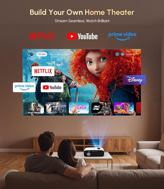 Ultra HD 4K Karaoke Projector & 2 Mics, HDR10+ 1500 ANSI Daytime Home Theater Projector, Autofocus, WiFi Bluetooth, 38W DSP Speaker, 300″Display, NFC Screencast HDMI USB LAN Outdoor Movie Night