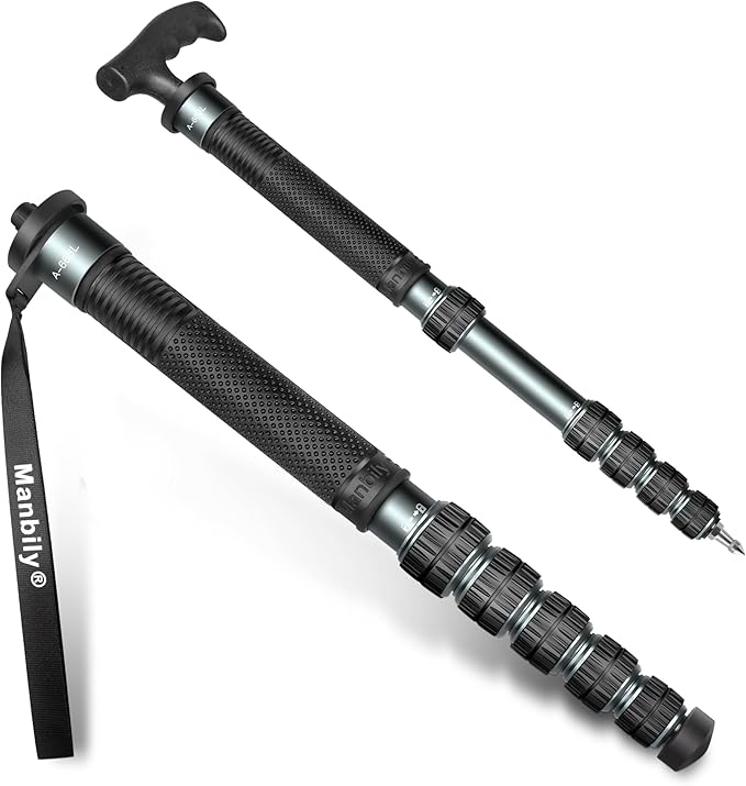 Manbily A-666L Camera Monopod - 32mm Aluminum Tube With Walking Stick Handle for DSLR Cameras Canon Sony Nikon - 69" Travel Monopod, 33 lbs/15kg Payload