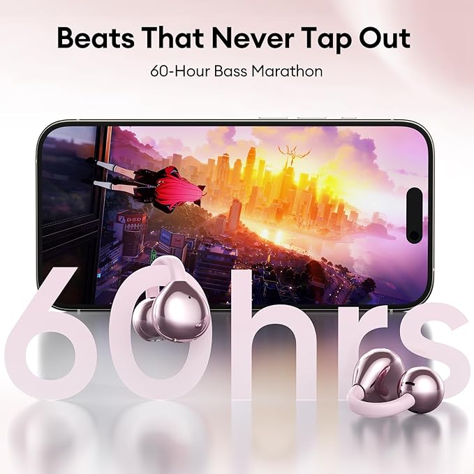 PAXA Clip On Open Ear Earbuds Wireless Bluetooth 5.4, Clip On Earbuds with LCD Touchscreen, Lightweight Comfort Open Ear Headphones for Sports, Fitness, and Workouts, Rose Gold M100