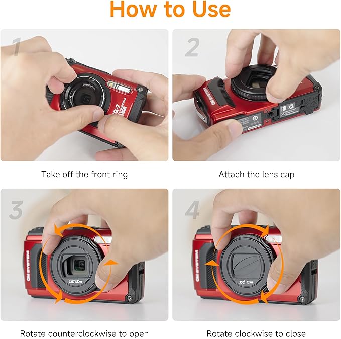 JJC LB-T01 Lens Cap Cover Protector for Olympus TG-7 TG7 TG-6 TG6 TG-5 TG5 TG-4 TG4 TG-3 TG3 TG-2 TG2 TG-1 TG1 Tough Waterproof Cameras, Rotate to Open or Close, Made of ABS Materials