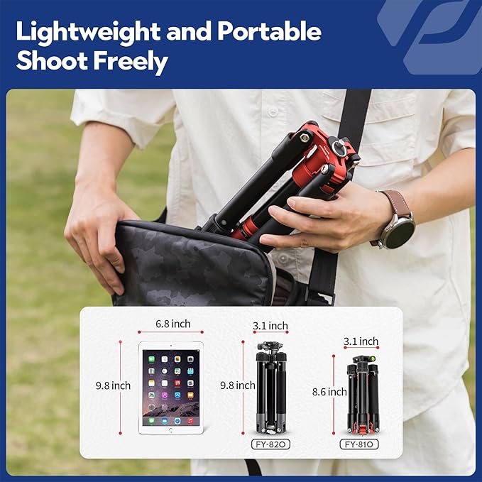 Fotopro Mini Tripod with Ball Head Phone Mount Detachable Selfie Stick Folded only 8.6" Max Load up to 6.6 lbs FY-810 Orange