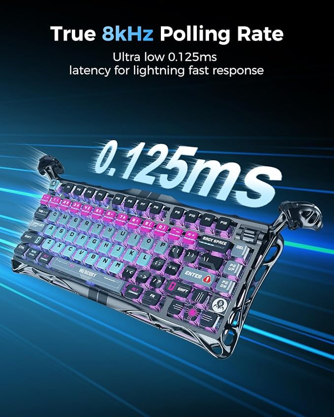 GravaStar Mercury V75 Pro HE Keyboard – 75% Layout Gaming Keyboard, Hall‑Effect Magnetic Switches, Only Wired, Hot‑Swappable, 8000 Hz Polling, Dual‑Zone RGB, Semi‑Aluminum Frame with Cyberpunk