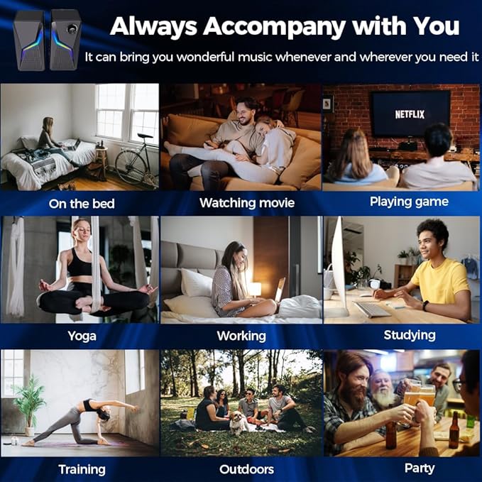 ROSON Computer Speakers, PC Gaming Speakers with Enhanced Bass and Volume Control, Stereo 2.0 USB Powered 3.5mm Aux Multimedia Speakers for Laptop/Desktop/Tablets/Phone