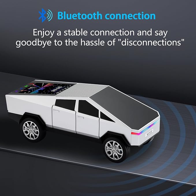 WS-580 Bluetooth Pickup Truck Replica Portable Speaker,with Display Screen,HD Sound, TWS Pairing, FM Radio,Built-in Microphone Hands-Free Calling, LED Party Light,Surprise Gift for Car Lovers(Silver)