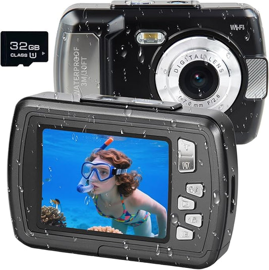 Digital Camera - 4K 48MP 10FT UHD Underwater Camera Snorkeling with 32GB Card, Waterproof Camera for Snorkeling Floatable, Point Shoot Digital Camera Gift for Boys Girls Kids