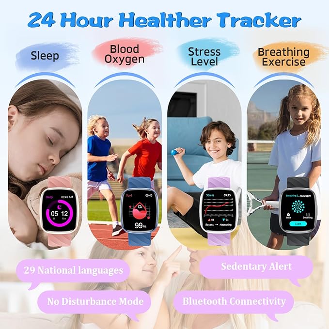 Smart Watch for Kids Fitness Activity Tracker for Boys Girls, Waterproof, Puzzle Games, Alarm Music, Sport Mode, Heart Rate, Sleep, Pedometer, Children Smartwatch Birthday Gift for Teens, Blue