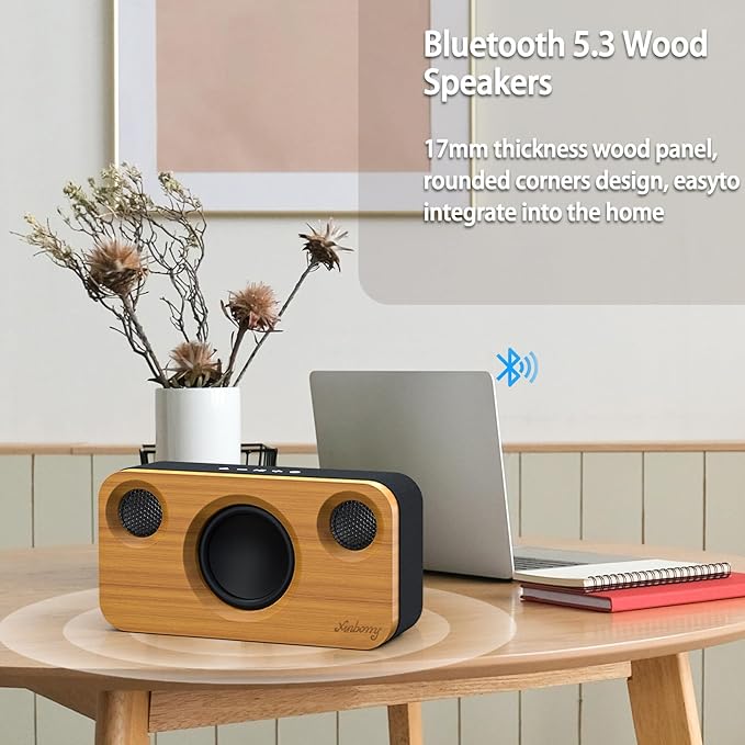 Bluetooth Speaker with Deep Bass, 40W(Peak) Wireless Portable Speaker with AUX, TF Card, Stereo Sound Wood Home Audio Sync up to 100 Bluetooth 5.3 Speakers for Home Party, Outdoor Camping