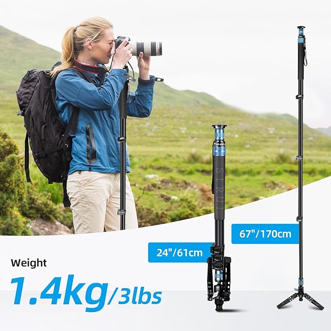 SIRUI AM-404FL Camera Monopod with Feet, 74.8 Inch Aluminum Video Monopod with Removable Base, Slim and Lightweight, Max Load 26.4lbs, 360°Panorama Panning, 4-Section for Canon Nikon Sony
