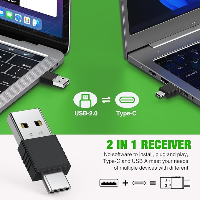 USB C Rechargeable Presentation Clicker with Green Light,Remote Clicker for Presentations Wireless Presenter Slide Changer PPT Advancer Pointer with Volume Control for Laptop Computer