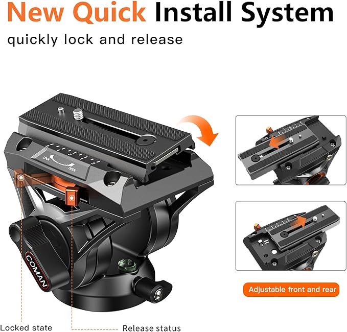 COMAN Camera Tripod, Heavy Duty Tripod for Camera with 72" Aluminium and 360 Degree Fluid Head for Canon Nikon DSLR Camcorder Video Shooting