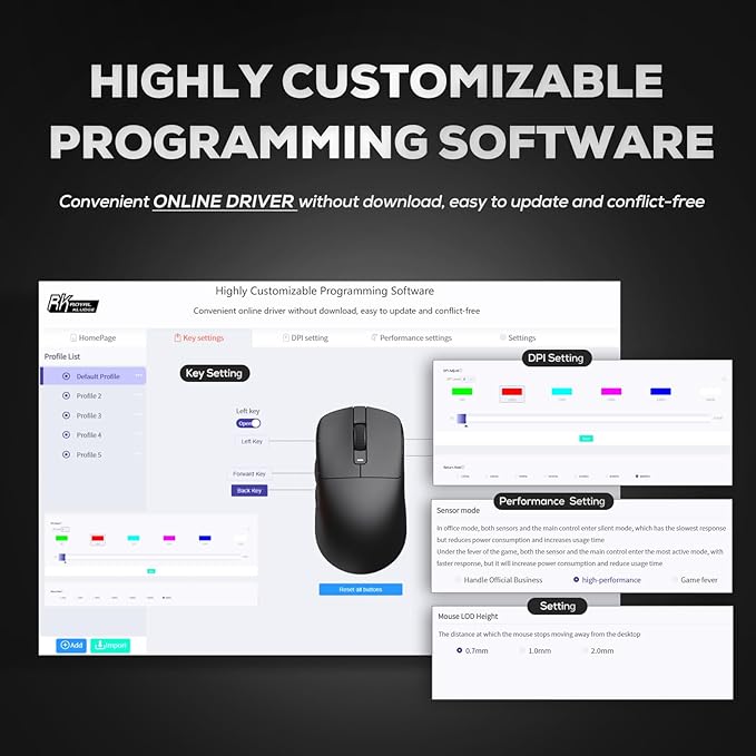 RK ROYAL KLUDGE RK M3 Wireless Gaming Mouse with 42K DPI, 47g Lightweight Computer Mouse with Dual 8K Polling Optical Sensor, Bluetooth/2.4G/USB-C Wired PC Game Mice with 5 Programmable Buttons, Black
